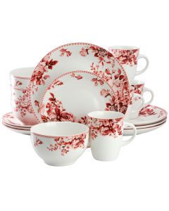 Elama Traditional Red Rose 16 Piece Stoneware Dinnerware Set