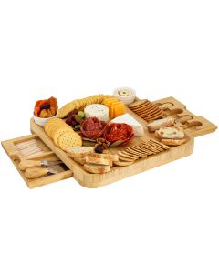 MegaChef Bamboo Charcuterie Cheese Board Set with Ramekins and Slide Out Cutlery Drawer