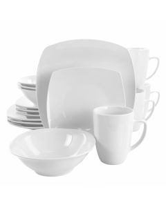 Elama Bishop 16 Piece Soft Square Porcelain Dinnerware Set in White