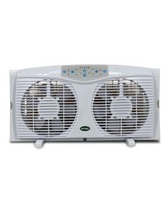 Optimus 8 in. Electric Reversible Twin Window Fan with Thermostat & LED